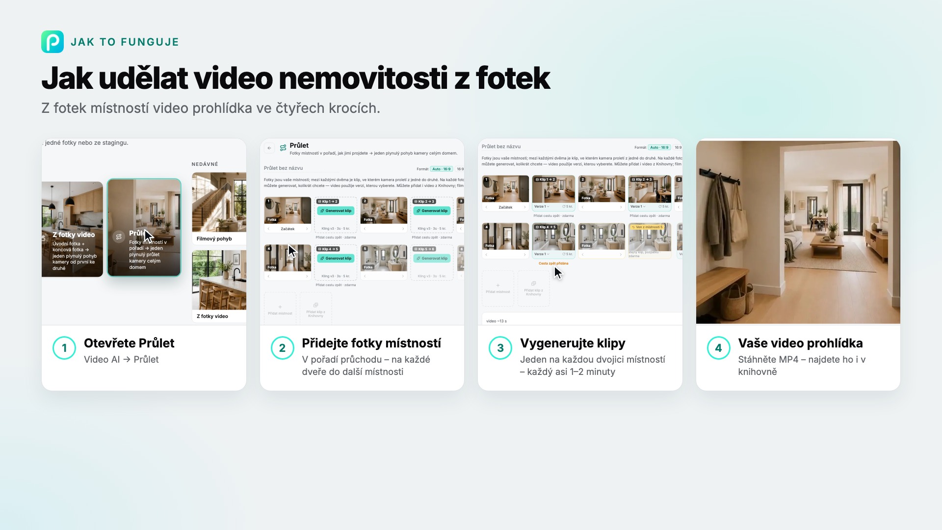 Kroky nástroje Průlet v Pixly se snímkem každého z nich