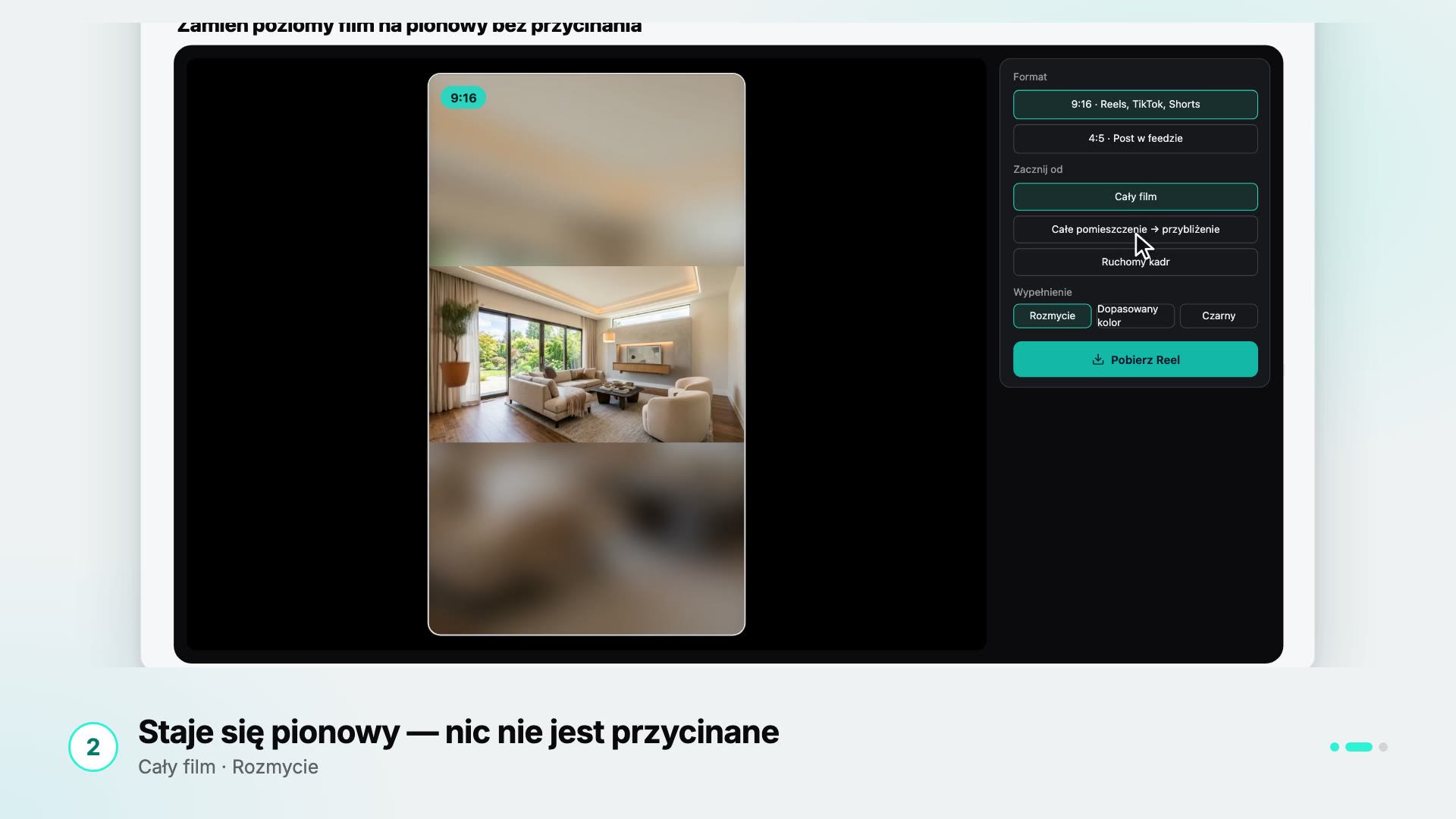 Jak zamienić poziomy film na pionowy bez przycinania w Pixly
