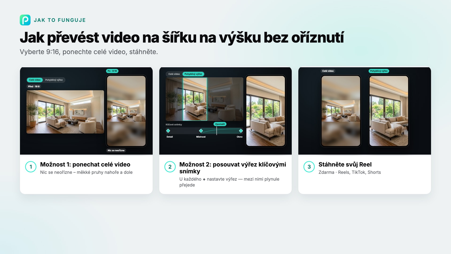 Kroky nástroje Video z šířky na výšku v Pixly se snímkem každého z nich