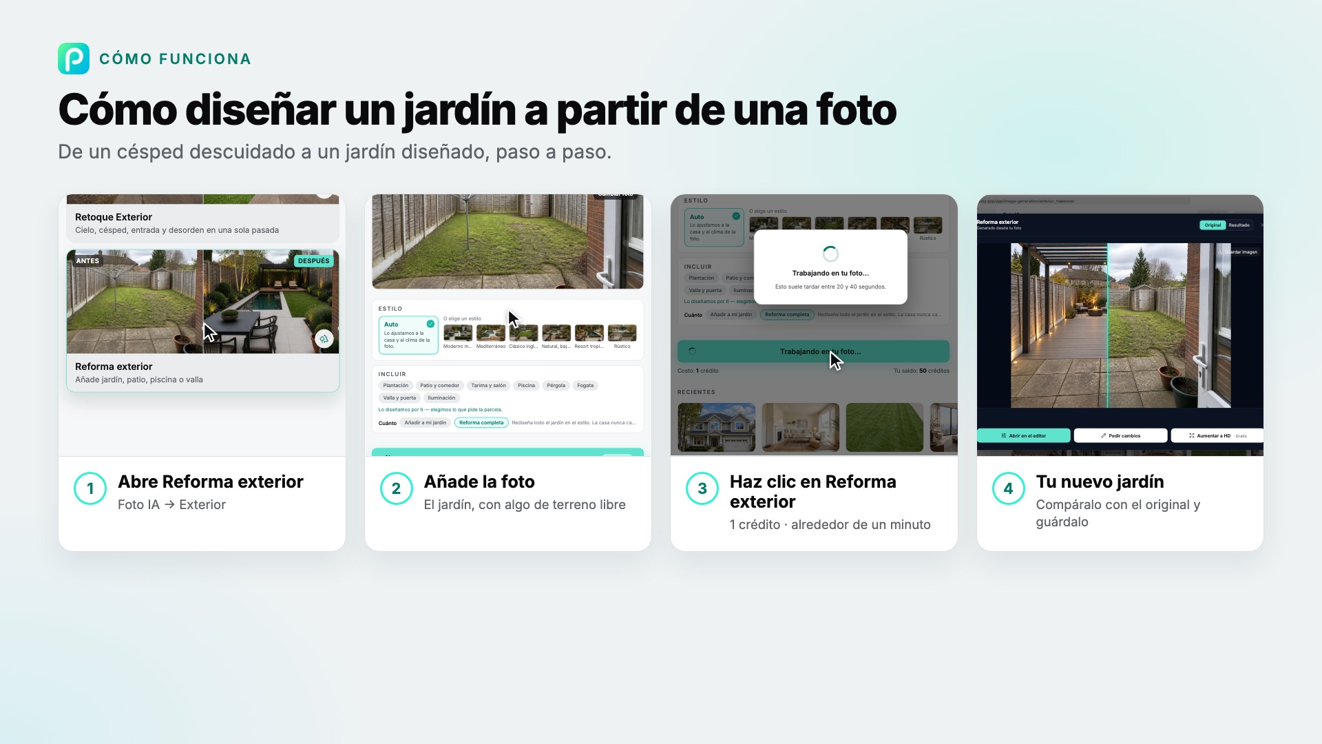 Los pasos de Reforma exterior en Pixly, con capturas de cada uno