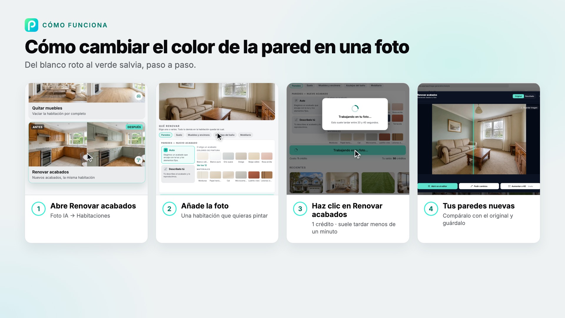 Los pasos de Renovar acabados en Pixly, con capturas de cada uno