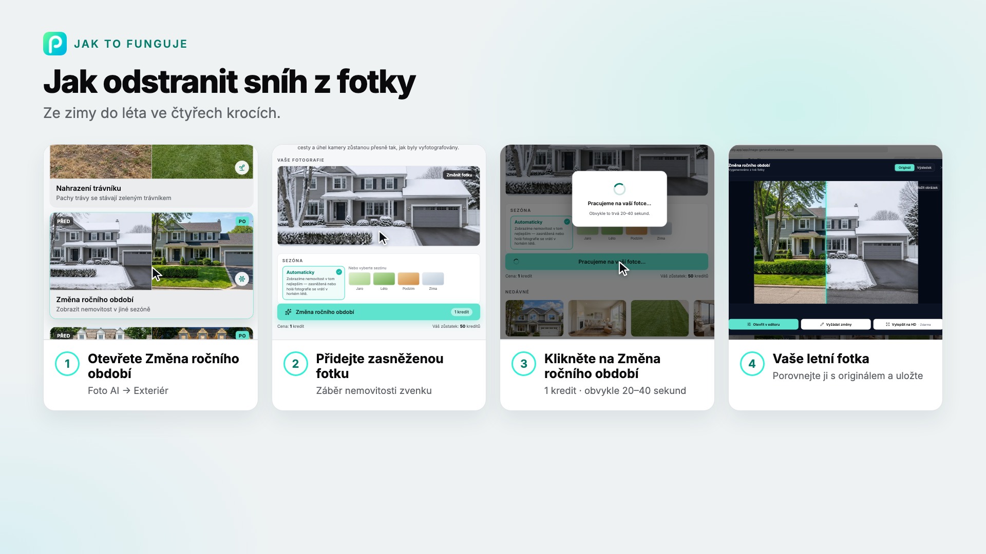 Kroky nástroje Změna ročního období v Pixly se snímkem každého z nich