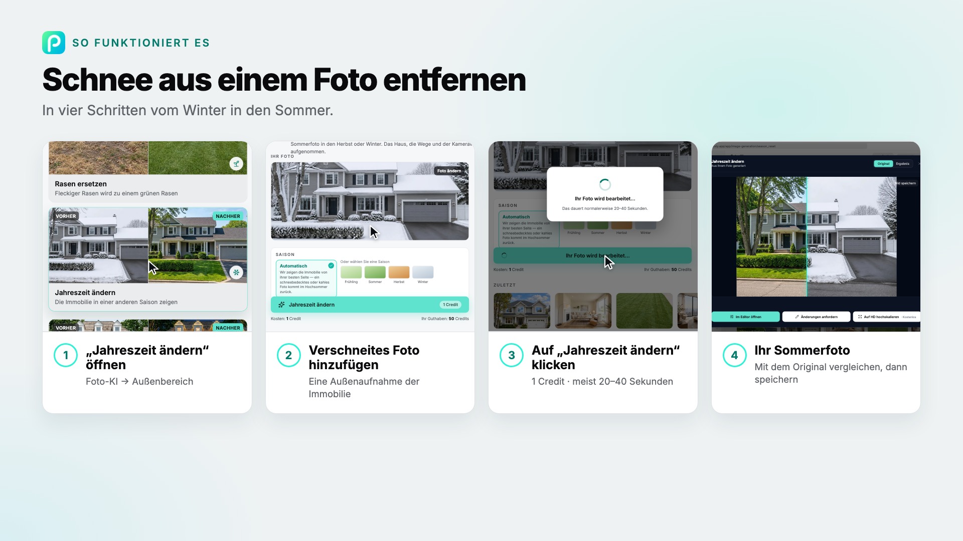 Die Schritte von „Jahreszeit ändern“ in Pixly, mit Screenshots