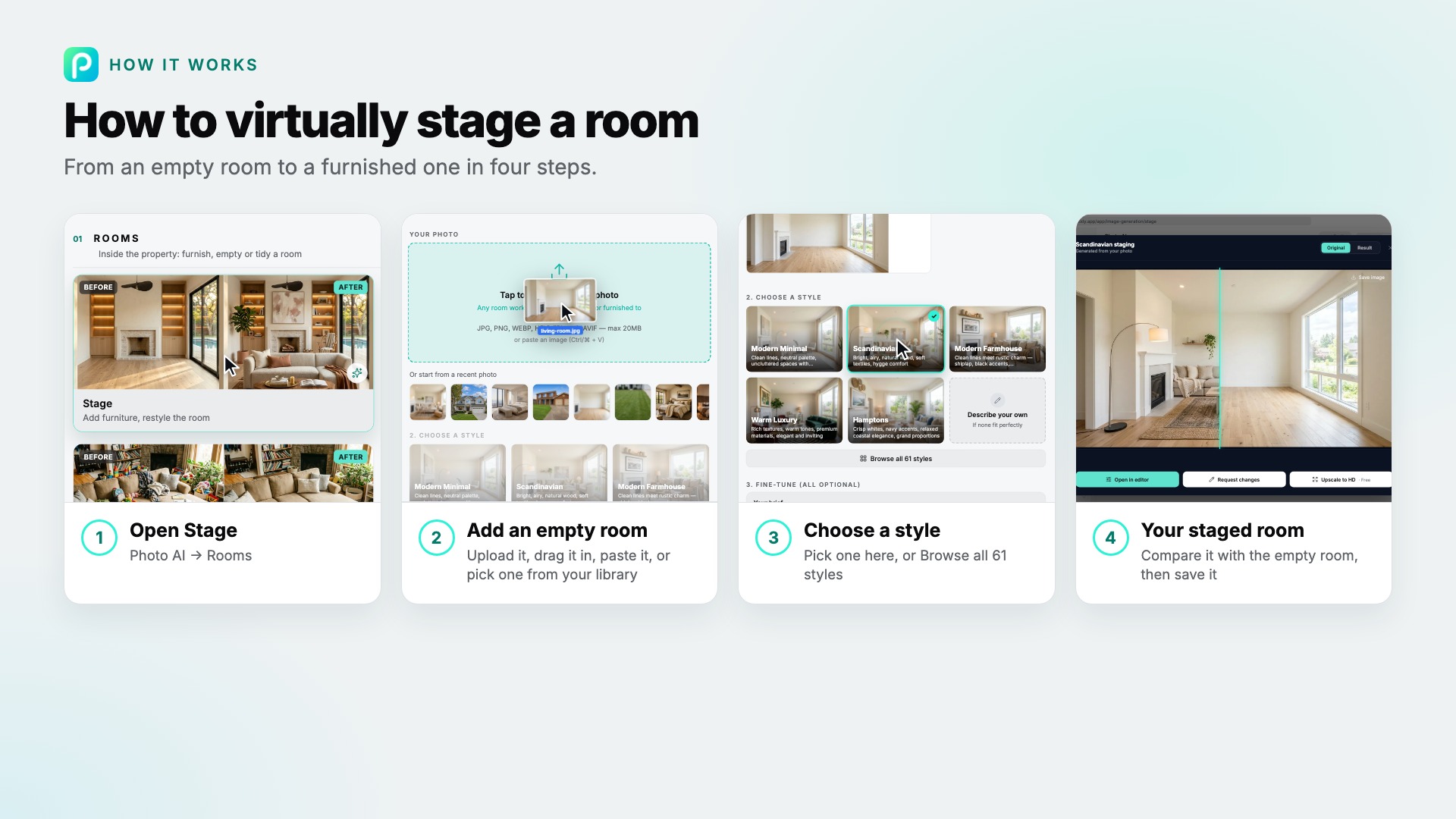 The Stage steps in Pixly, with screenshots of each