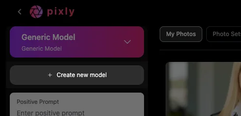 Screenshot of Pixly.app model creation button